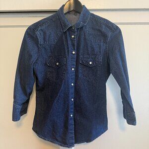 K-1897 Denim Western Cowgirl Aesthetic Shirt 3/4 Sleeves– Dark Wash – Size S